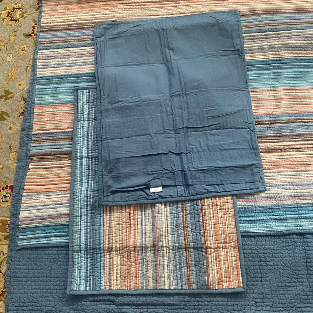 Sonoma Goods Striped Cotton Reversible Quilt Set Blue Orange Nautical Beach Boho